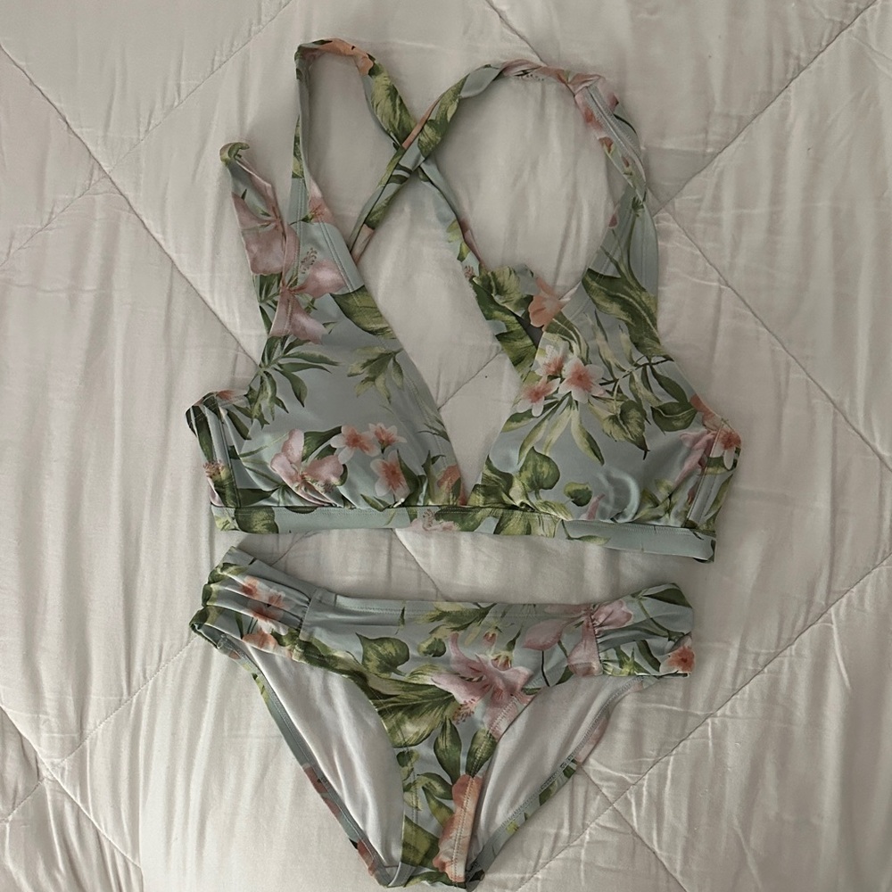 Kona Sol Floral Bikini Set - Green and Pink